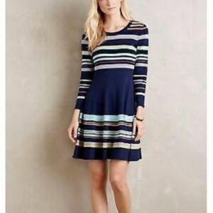 Anthropologie Moth striped skater sweater dress stretch scooped neck size L